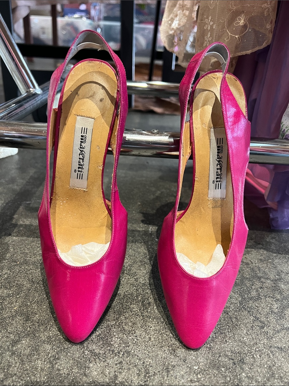 Magenta Pointed-Toe Slingback Heels by